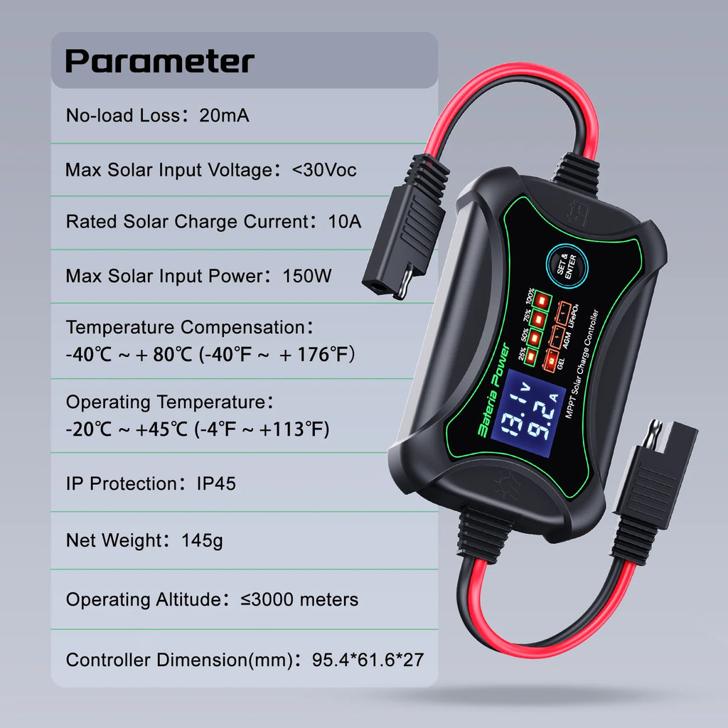 Innospo 10A 12V MPPT solar charge controller with SAE connector - product image 7