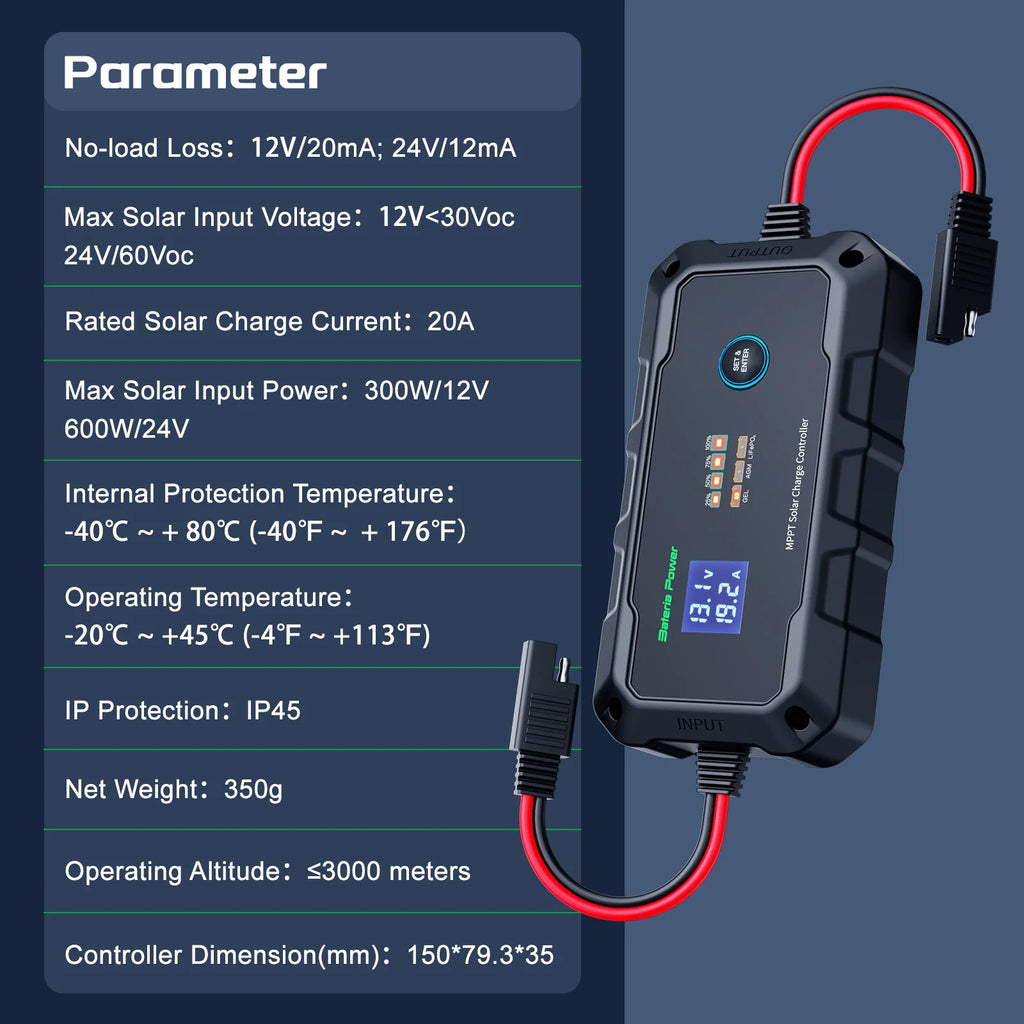 Innospo 10A 20A 12V-24V MPPT solar charge controller - product image 9