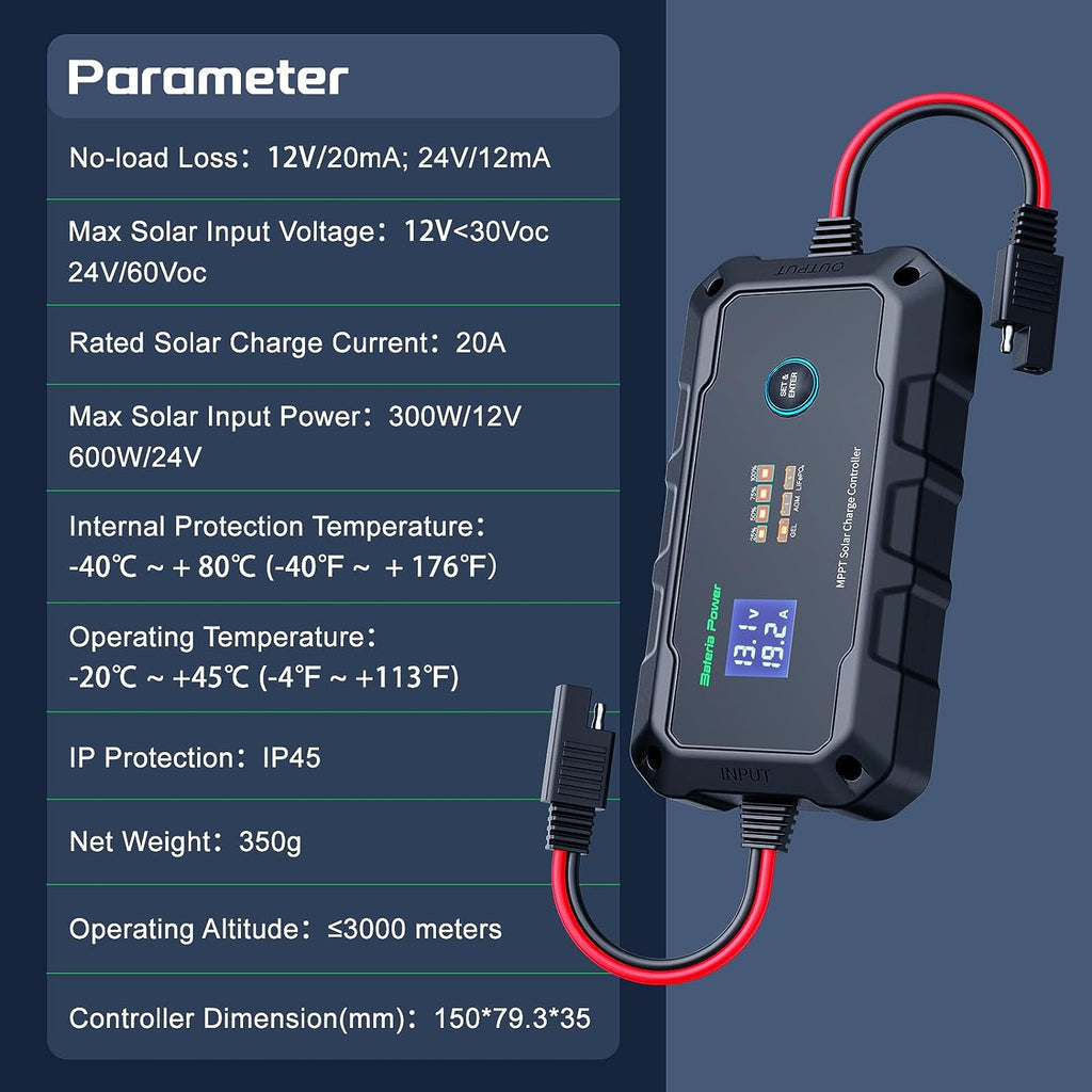 Innospo 10A 20A smart MPPT solar charge controller with Bluetooth app - product image 9